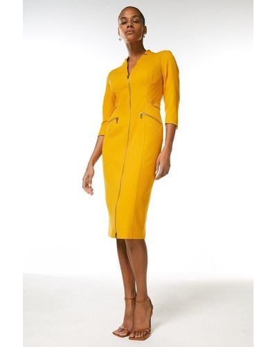 Karen Millen Forever Panelled Zip Waist Pencil Dress - Yellow