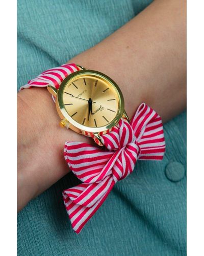 The Colourful Aura Pink Changeable Stripe Cloth Women Bracelet Wristwatch