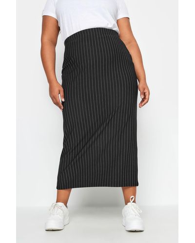 Yours Pinstripe Maxi Skirt - Black