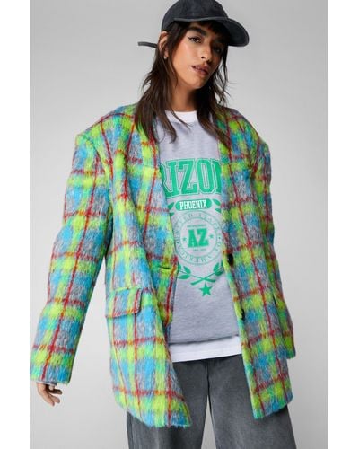 Nasty Gal Premium Neon Plaid Tailored Blazer Coat - Green