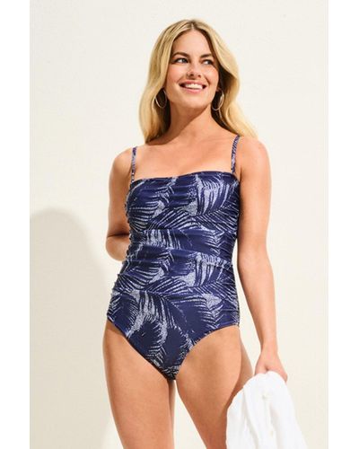 Wallis Tummy Control Navy Palm Bandeau Swimsuit - Blue