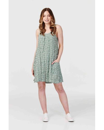 Izabel London Ditsy Floral Sleeveless Tunic Dress - Green