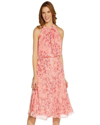 Adrianna Papell Printed Popover Chiffon Dress - Pink