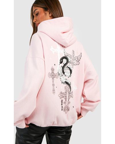 Boohoo Cross Print Back Print Hoodie - Pink