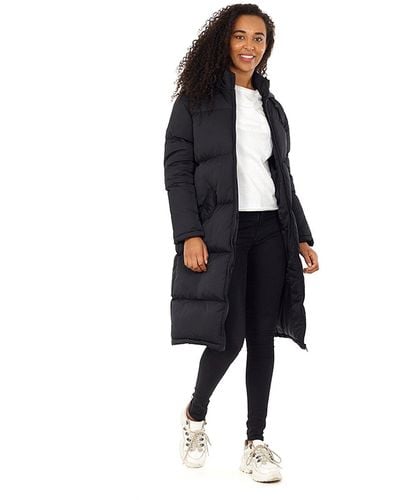 Brave Soul 'cello' Maxi Length Padded Jacket With Fixed Hood - Black