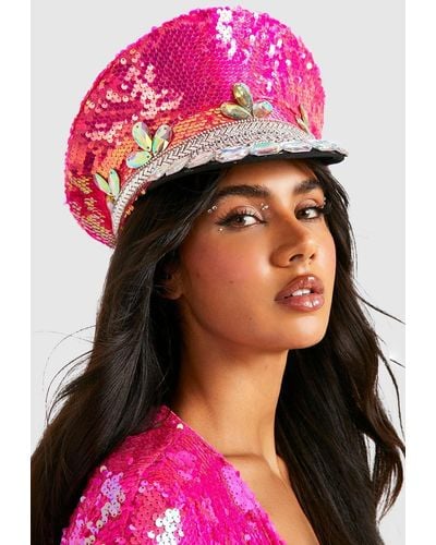 Boohoo Hot Pink Sequin Festival Trucker Hat