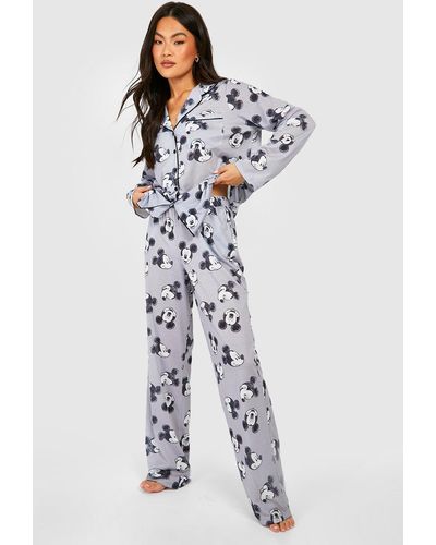 Boohoo Disney Mickey Mouse Button Up Pyjama Trouser Set - Blue