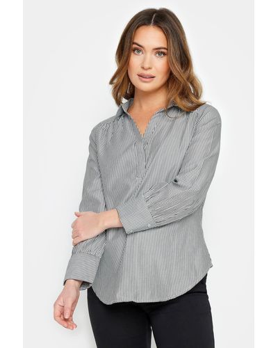 M&CO. Petite Womens Stripe Placket Shirt - Grey