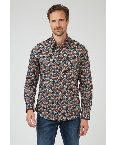 Jeff Banks Long Sleeve Multi Floral Print Shirt - Grey