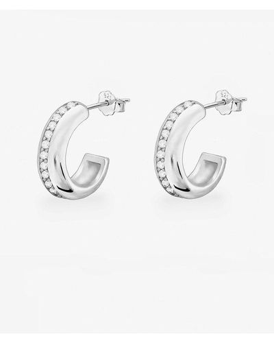 MUCHV Silver Thick Huggie Hoop Earrings With Stones - Metallic