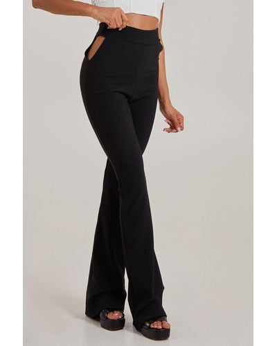 Pink Vanilla Side Cut Out Flare Trouser - Black