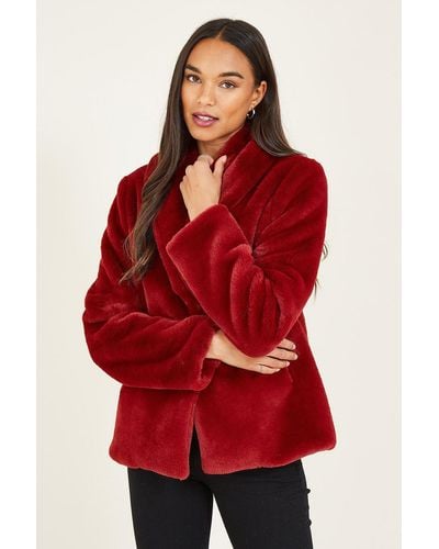 Yumi' Red Short Wrap Faux Fur Coat