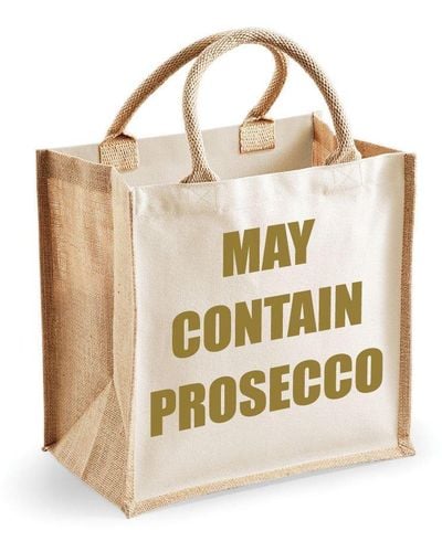 60 SECOND MAKEOVER Medium Jute Bag May Contain Prosecco Natural Bag Gold Text New Mum - Metallic