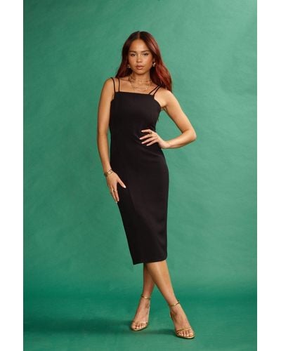 ANOTHER SUNDAY Bodycon Midi Dress With Double Straps In Black - Green