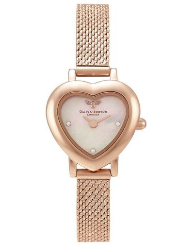 Olivia Burton Mini Heart Blush Plated Stainless Steel Fashion Watch - Ob16mc72 - White