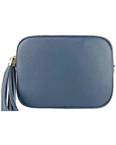 Sostter Denim Blue Leather Tassel Crossbody Bag - Bxyxi