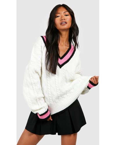 Boohoo Cable Knit Cricket Jumper - White