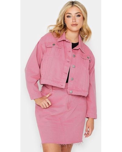 Yours Cropped Denim Jacket - Pink