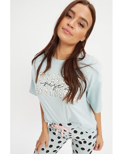 Dorothy Perkins Sage Rise And Shine Tee And Spot Pant Set - White