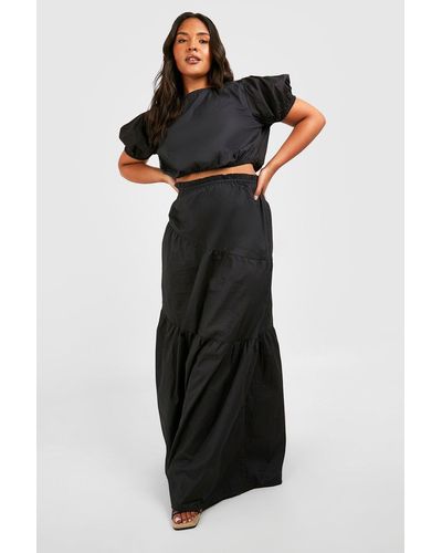 Boohoo Plus Poplin Maxi Skirt Two-piece - Black
