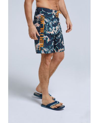 Animal Brett Recycled Print Board Shorts Elasticated Waist Swim Half Trousers - Blue