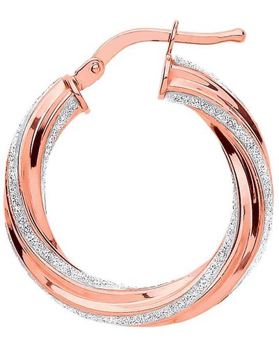 Jewelco London Rose Silver Licorice Twist Moondust Hoop Earrings 22mm - Pink