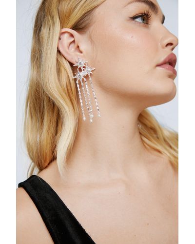Nasty Gal Diamante Star Drop Embellished Pearl Earrings - Natural