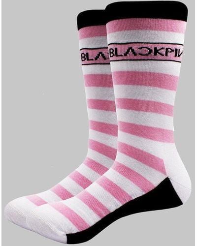 Pink Stripes And Logo Ankle Socks - Pink