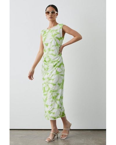 PRINCIPLES Lime Floral Ruched Sides Midi Dress - Green