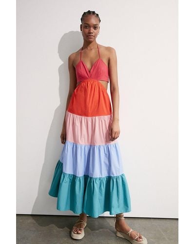 Warehouse Rainbow Strappy Maxi Dress - White