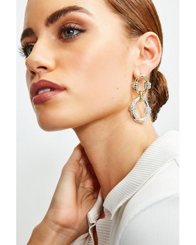 Karen Millen Gold And Silver Plated Diamante Drop Earrings - Brown
