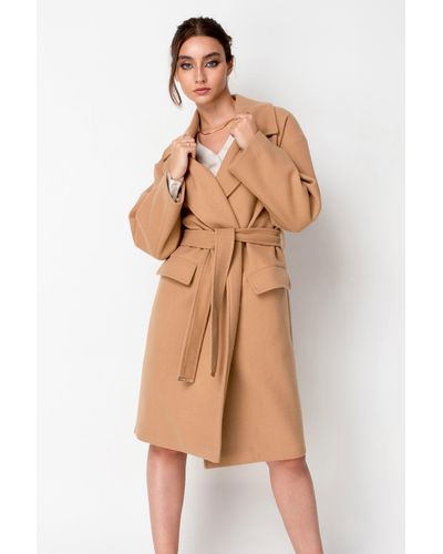 Double Second Wrap Collar Coat - Natural