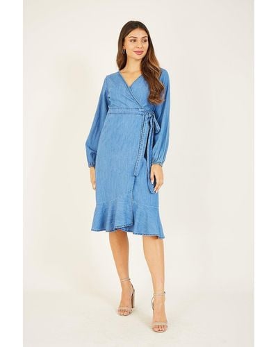 Yumi' Blue Cotton Denim 'emms' Wrap Dress