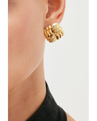 Karen Millen Gold Plated Quilted Stud Earrings - Metallic