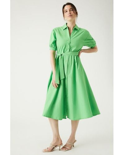 MAINE Green Poplin Midi Shirt Dress