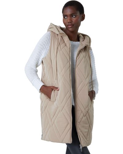 Roman Diamond Quilted Hooded Gilet - Natural