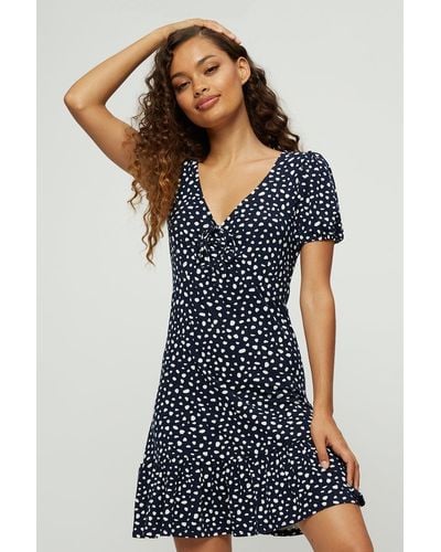 Dorothy Perkins Petite Navy Spot Ruched Front Dress - Blue