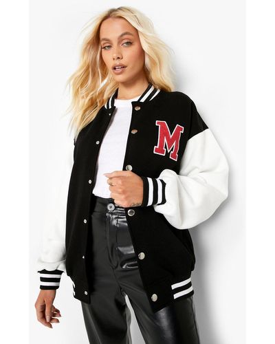 Boohoo Mâ Colour Block Varsity Bomber Jacket - Black