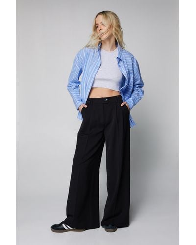Nasty Gal Tailored Double Pleat Wide Leg Trousers - Blue