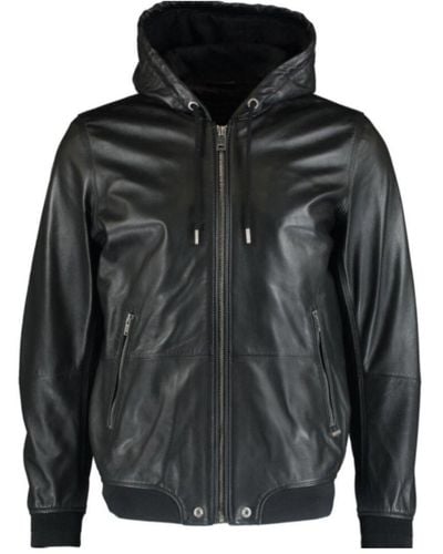 DIESEL R-akura Hooded Black Leather Jacket