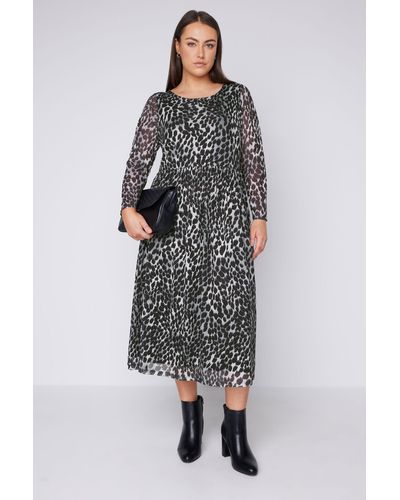 Evans Printed Mesh Midaxi Dress - Grey