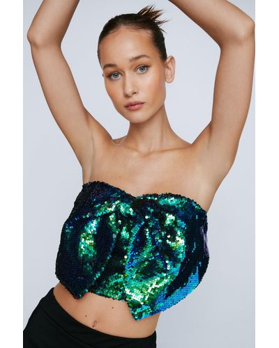 Nasty Gal Petite Sequin Bow Detail Tube Top - Green