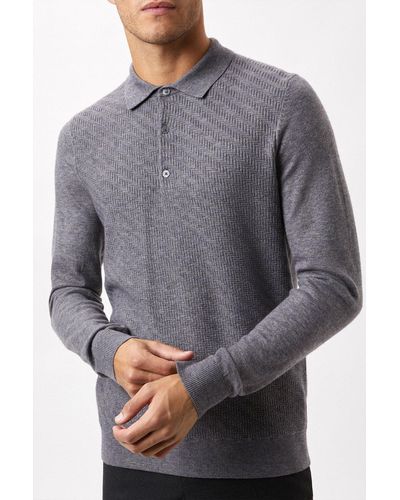 Burton Super Soft Grey Textured Knitted Polo Shirt