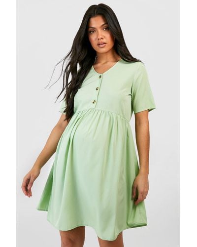 Boohoo Maternity Button Down Smock Dress - Green