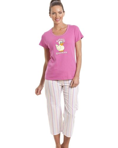 CAMILLE Duck Character Capri Cotton Pyjama Set - Pink