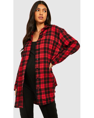 Boohoo Maternity Oversized Flannel Shirt - Red