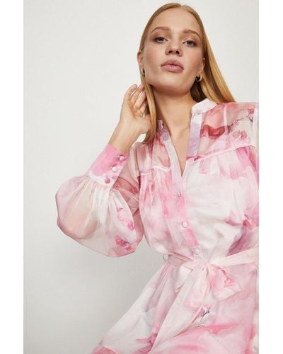 Coast Floral Button Up Dress With Cuffs - Pink