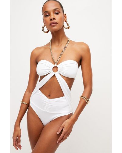 Karen Millen Slinky Chain Detail Swimsuit - White