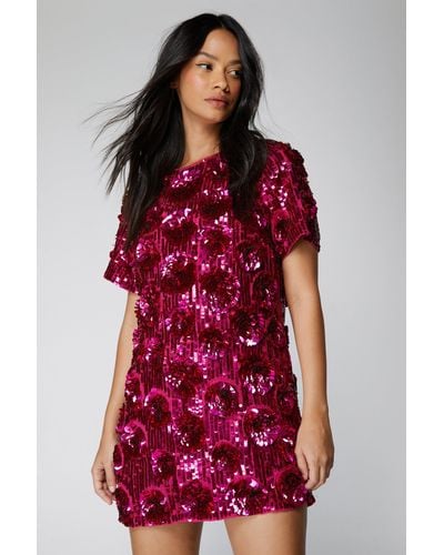 Nasty Gal 3d Floral Sequin Mini Dress - Red