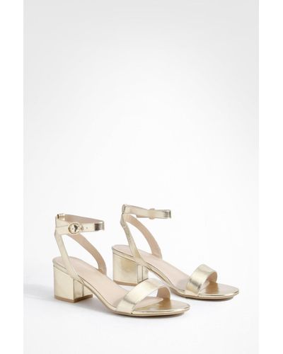 Boohoo Wide Fit Metallic Low Block Barely There Heels - White